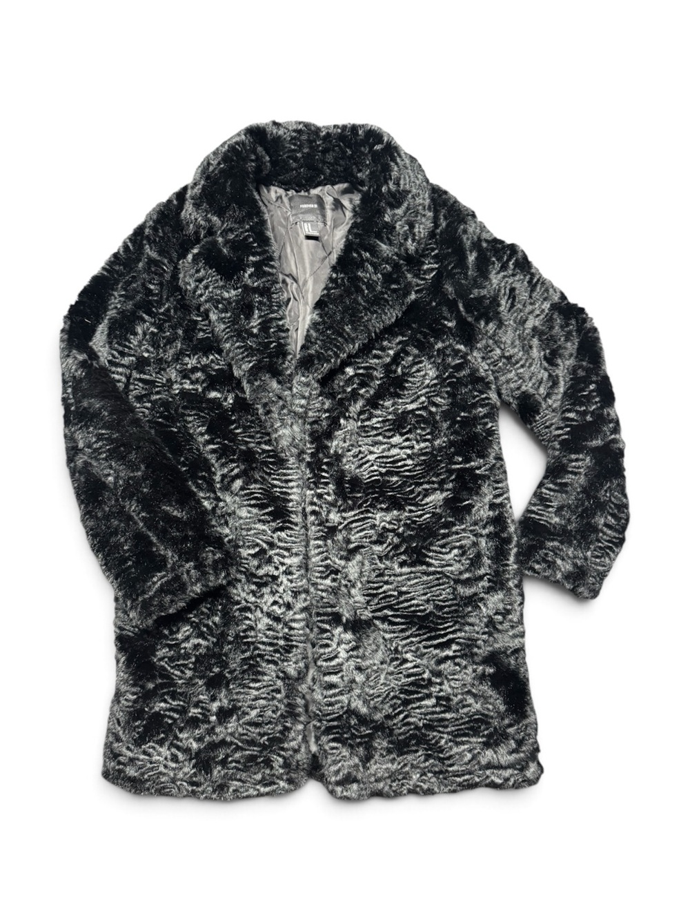 Forever 21 Women’s Medium Black Faux Fur Plush Long Coat Jacket